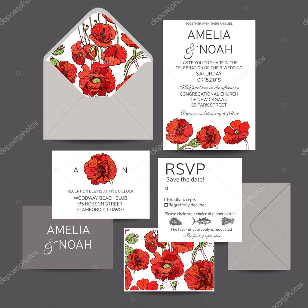  Gorgeous invitation for wedding with poppy flowers