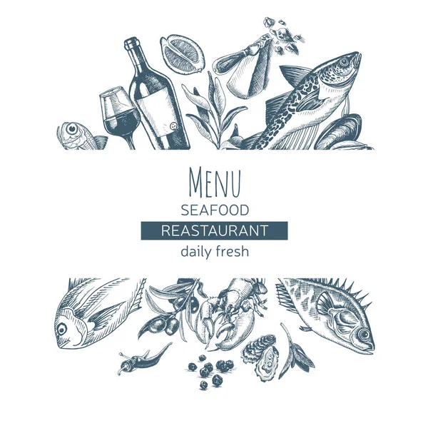 Vector illustration sketch Card Menu seafood restaurant. — Stock Vector