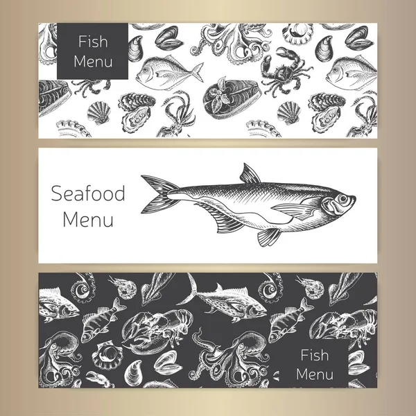 Logo Seafood Template Restaurant Menu Colorful Vector Illustration Sketch Style — Stock Vector