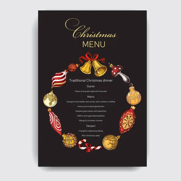 Vector Illustration Sketch Christmas Menu Holiday Banner Template Hand Drawn — Stock Vector