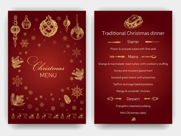 Vektoros Illusztráció Vázlat Üdvözlőlapok Holiday Design Vintage Karácsonyi Menü Karácsonyi — Stock Vector
