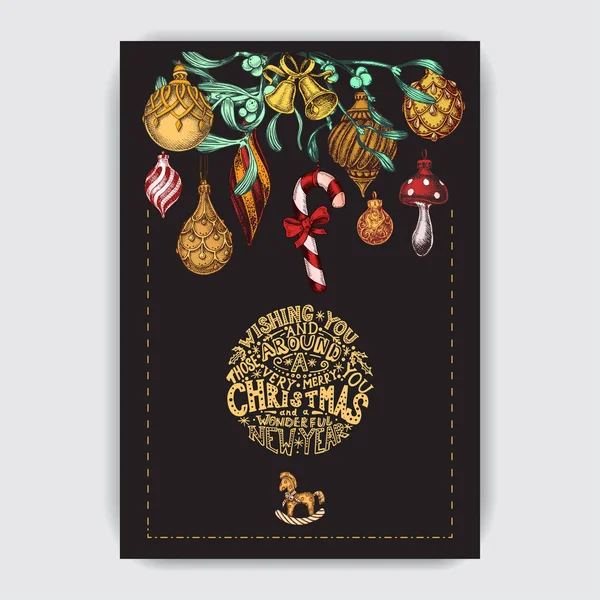 Vector Illustration Sketch Greeting Cards Holiday Design Vintage Xmas Menu — Stock Vector