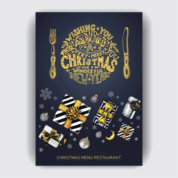 Vector Illustration Sketch Christmas Menu Holiday Banner Template Hand Drawn — Stock Vector