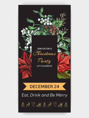 Vektör çizim kroki - tebrik kartları ve tatil tasarım. Vintage Xmas menü. Dekorasyon - kürk ağaç xmas tasarımı için Noel el çekilmiş.