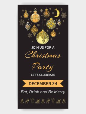 Vektör çizim kroki - tebrik kartları ve tatil tasarım. Vintage Xmas menü. Noel el dekorasyon - kürk ağaç xmas tasarımı için çekilmiş. Toplar, oyuncak, ökse otu ve köknar-koni ile.