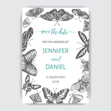 Çizilmiş kroki düğün illüstrasyon kelebek el