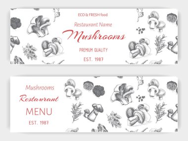 Restoran çeşitli mantar skeçler beyaz Davetiyeli