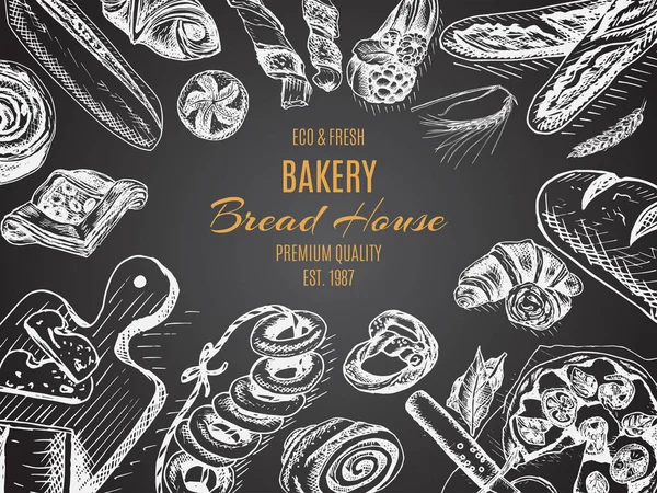 Vector Εικονογράφηση Σκίτσο Ψωμί Μπαγκέτα Focaccia Καρβέλι Πίτσα Ιταλική Αρτοποιείο — Διανυσματικό Αρχείο