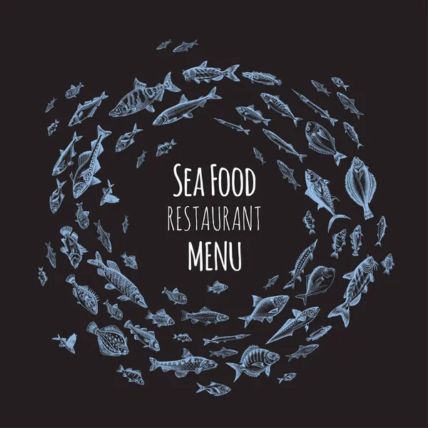 Vektorillustration Skizze Von Meeresfrüchten Speisekarte Restaurant — Stockvektor