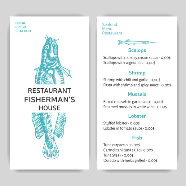 Vector Illustration Sketch Seafood Restaurant Menu — Stock Vector