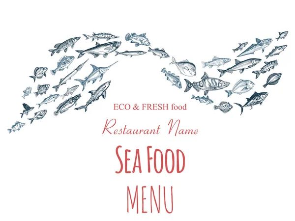 Vector Illustration Sketch Seafood Restaurant Menu — Stock Vector