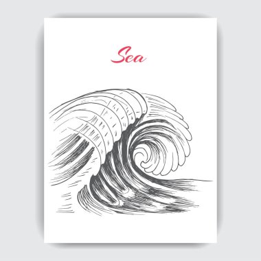 vektör dalganın el çizilmiş kroki kartıyla