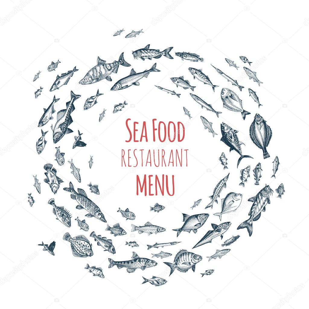 Vector illustration sketch - fish market.