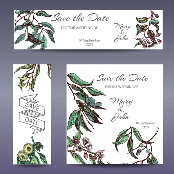 Handgezeichnete Hochzeitsillustration Der Hochzeitskarte Mit Saftigen Blumen — Stockvektor