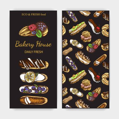 Tatlı eclairs vektör illüstrasyon, fırın kartı