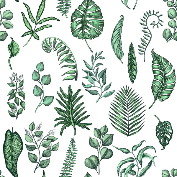 Бесшовный Векторный Рисунок Зелеными Листьями — стоковый вектор