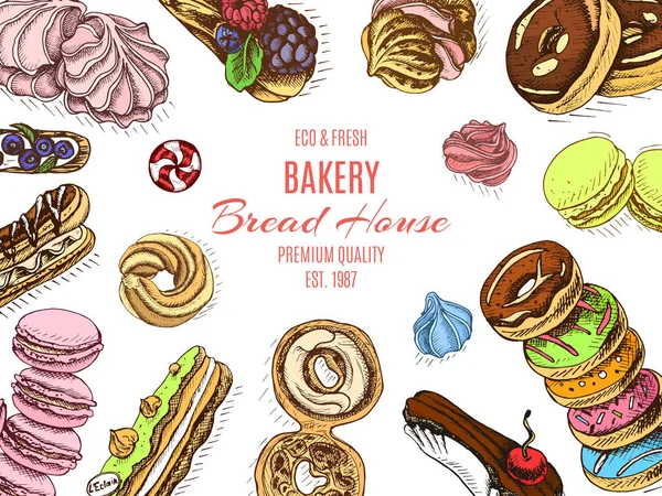 Vector Illustratie Van Zoete Desserts Bakkerij Kaart — Stockvector