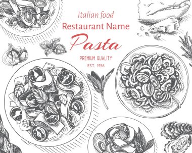 menü için İtalyan makarna vektör illüstrasyon kroki