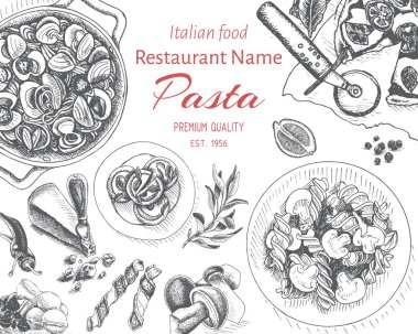 menü için İtalyan makarna vektör illüstrasyon kroki