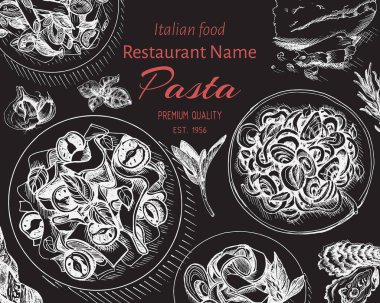 menü için İtalyan makarna vektör illüstrasyon kroki