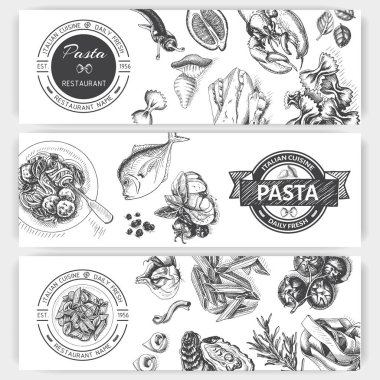 menü için İtalyan makarna vektör illüstrasyon kroki