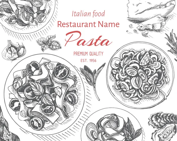 menü için İtalyan makarna vektör illüstrasyon kroki