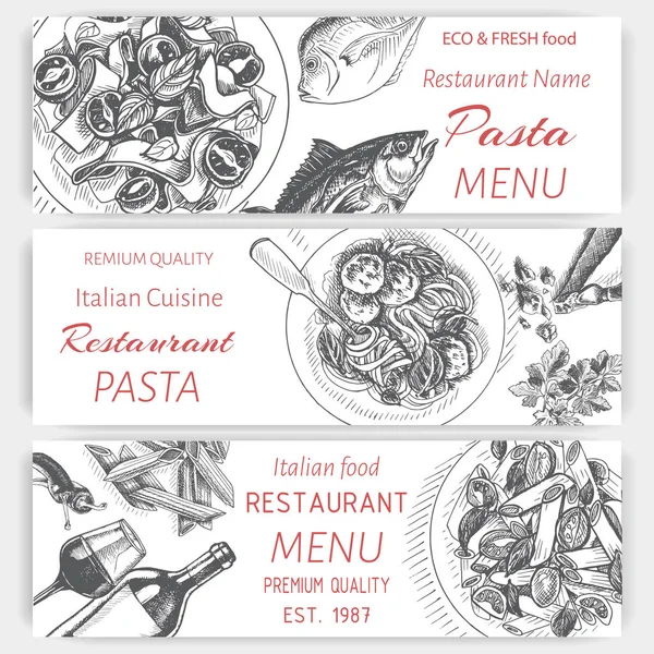 Ilustración Vectorial Boceto Pasta Italiana Para Menú — Vector de stock