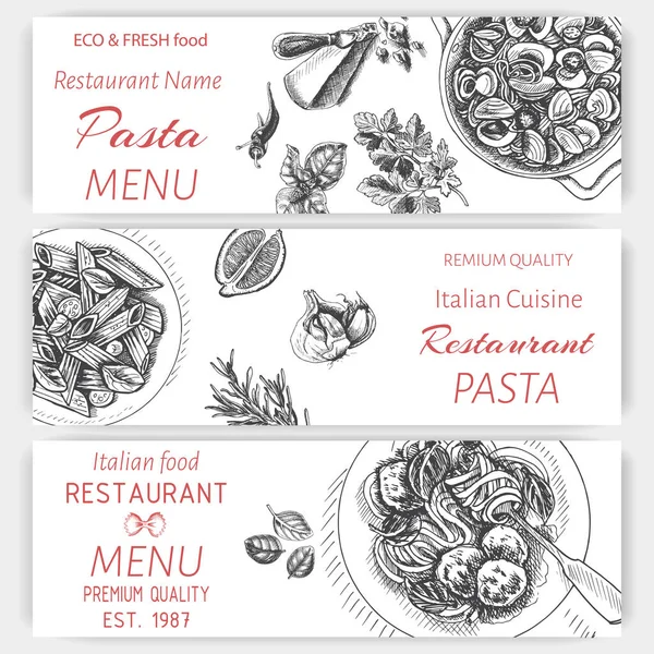 Desenho Ilustração Vetorial Macarrão Italiano Para Menu —  Vetores de Stock