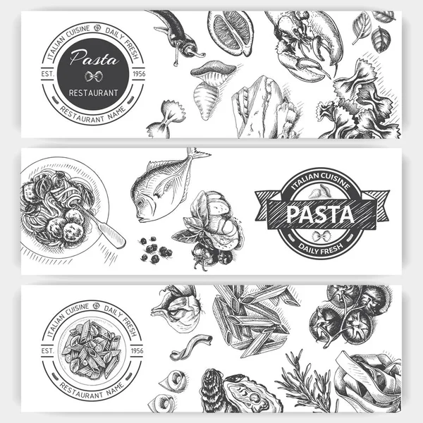 menü için İtalyan makarna vektör illüstrasyon kroki