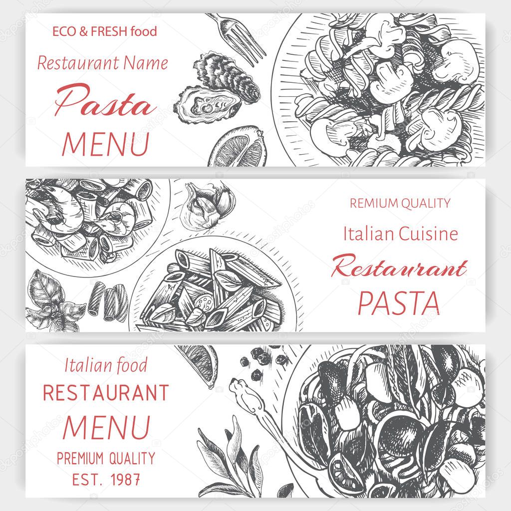 vector illustration sketch of italian pasta for menu