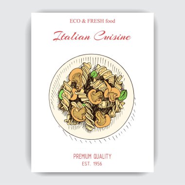 menü için İtalyan makarna vektör illüstrasyon kroki