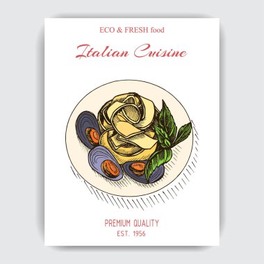 menü için İtalyan makarna vektör illüstrasyon kroki
