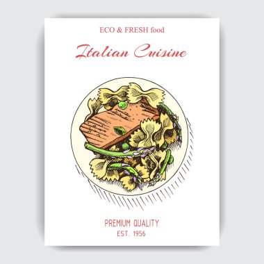 menü için İtalyan makarna vektör illüstrasyon kroki