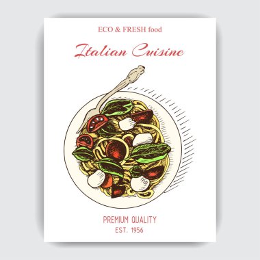 menü için İtalyan makarna vektör illüstrasyon kroki