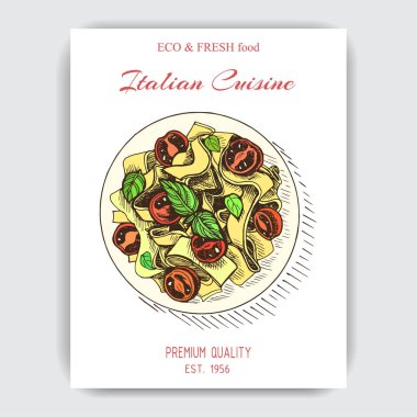 menü için İtalyan makarna vektör illüstrasyon kroki