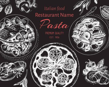 menü için İtalyan makarna vektör illüstrasyon kroki