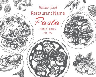 menü için İtalyan makarna vektör illüstrasyon kroki