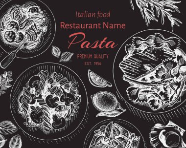 menü için İtalyan makarna vektör illüstrasyon kroki