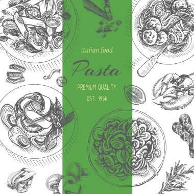 menü için İtalyan makarna vektör illüstrasyon kroki