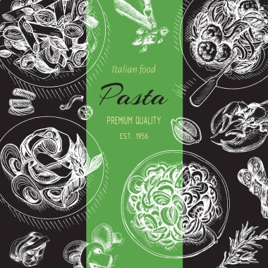 menü için İtalyan makarna vektör illüstrasyon kroki