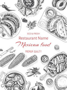 menü için Meksika gıda vektör illüstrasyon kroki 