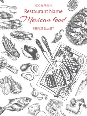 menü için Meksika gıda vektör illüstrasyon kroki 