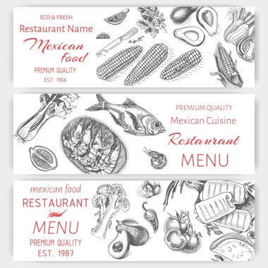 menü için Meksika gıda vektör illüstrasyon kroki 