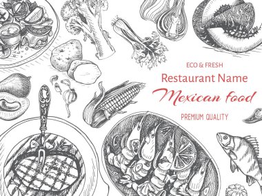 menü için Meksika gıda vektör illüstrasyon kroki 