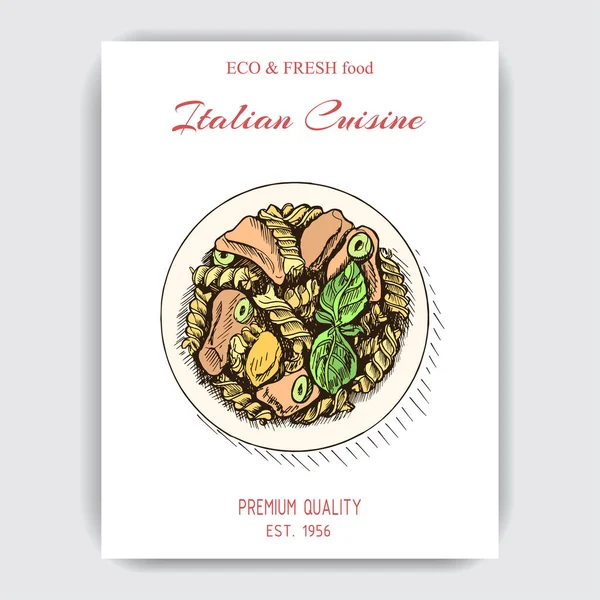 Illustrazione Vettoriale Schizzo Pasta Italiana Menu — Vettoriale Stock