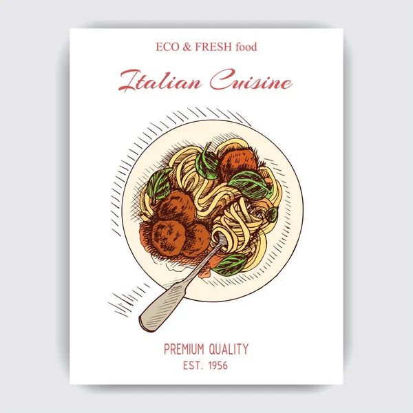 Vector Illustratie Schets Van Italiaanse Pasta Voor Menu — Stockvector