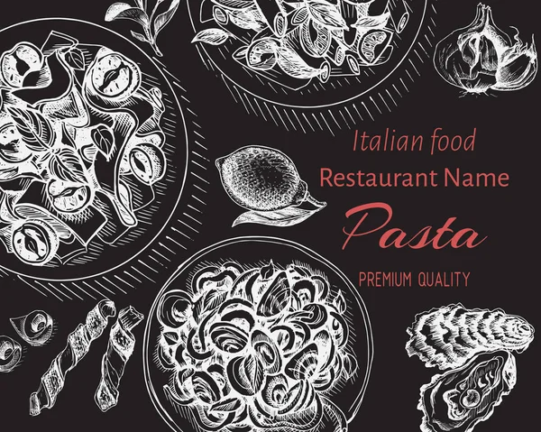 Vector Illustratie Schets Van Italiaanse Pasta Voor Menu — Stockvector