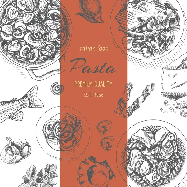 Vector Illustratie Schets Van Italiaanse Pasta Voor Menu — Stockvector