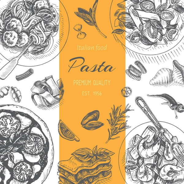 Vector Illustratie Schets Van Italiaanse Pasta Voor Menu — Stockvector