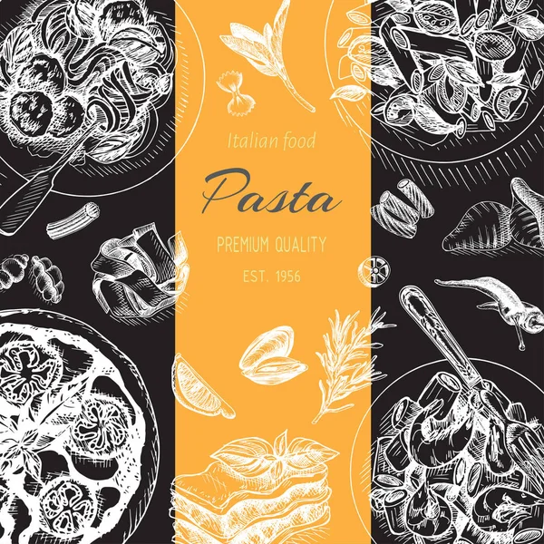 Vector Illustratie Schets Van Italiaanse Pasta Voor Menu — Stockvector